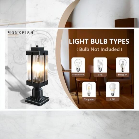 MONKFISH Outdoor Post Light Weather Resistant Garden Path Patio Lamp E26 Bulb - Picture 5 of 8